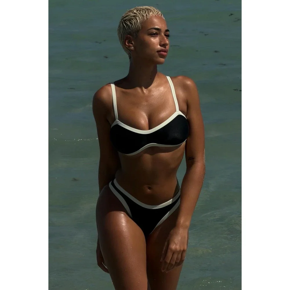 New XS Fashion Nova Tania Black White Colorblock 2 Piece Bikini Swim Set
